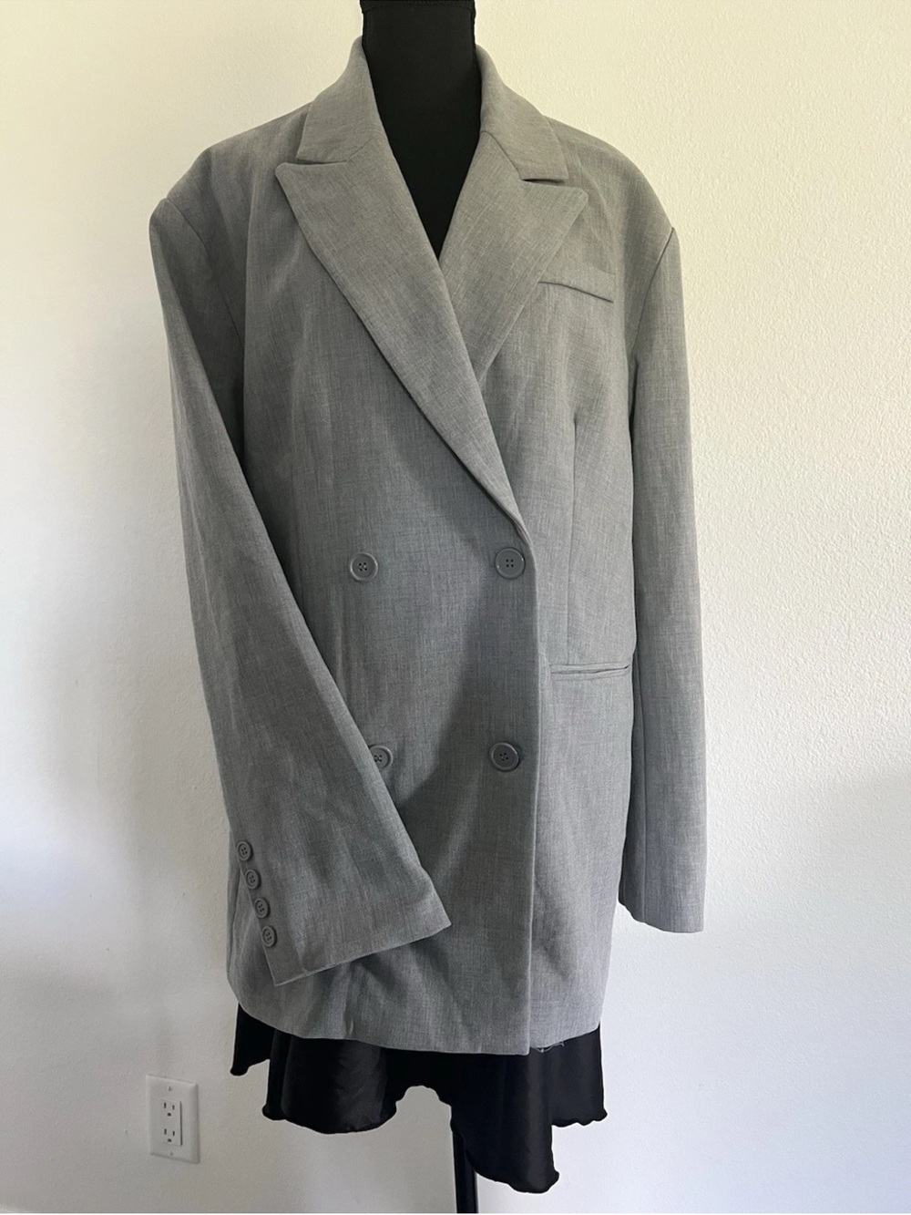 Classic Double-Breasted Gray Blazer Oversized